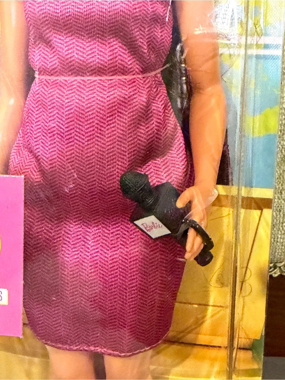 News Anchor Barbie Doll in Burgundy Dress with Microphone